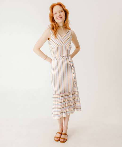 Saia Midi Feminina Listrada Marisa Off White