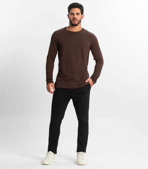 Camiseta Masculina Manga Longa Básica Diametro Marrom