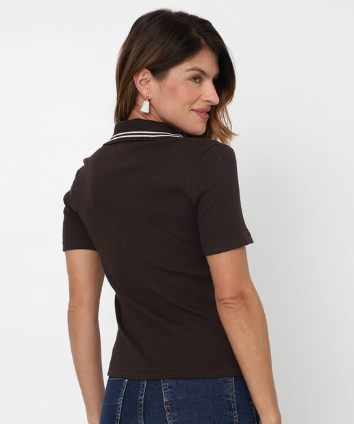Blusa Polo Feminina Canelada Marisa Marrom