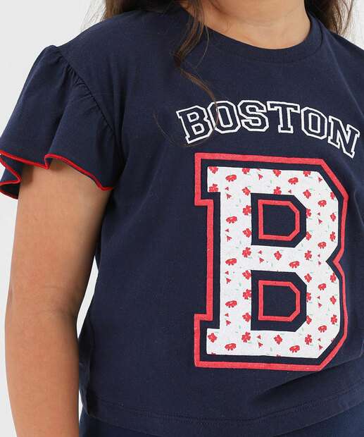 Blusa Infantil Estampa Frontal Babado Marisa Tam 4 a 10 Azul