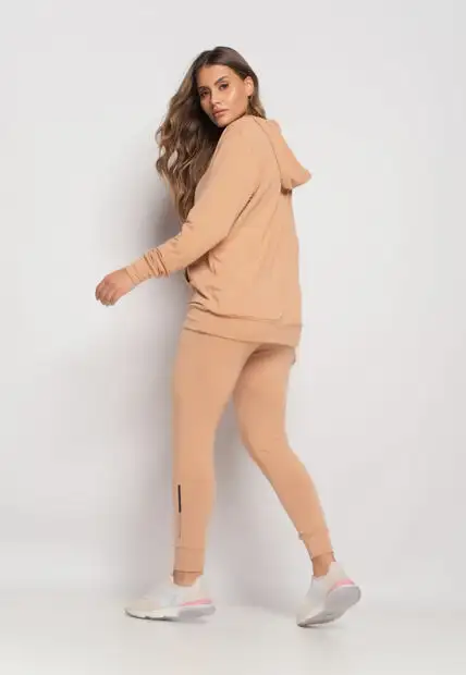 Conjunto De Moletinho Esportivo Com Casaco Capuz E Calça Jogger Bege Salvatore f