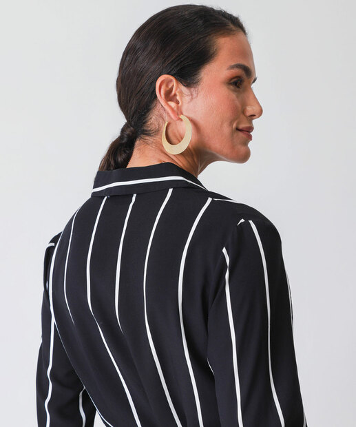 Vestido Feminino Chemise Midi Listrado Marisa Preto