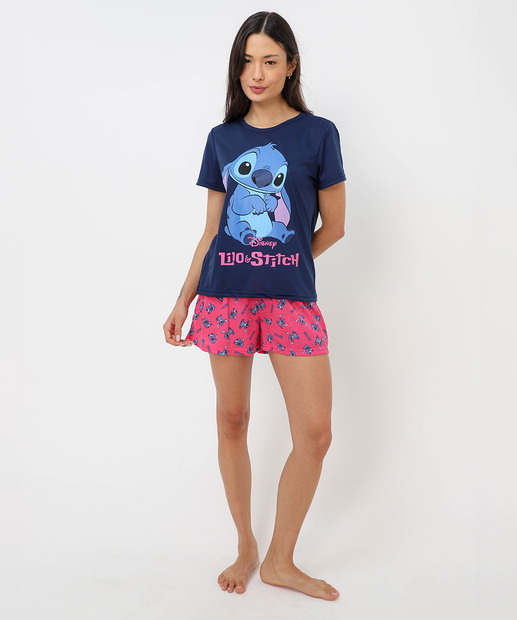 Image_Pijama Feminino Manga Curta Stitch Disney Azul