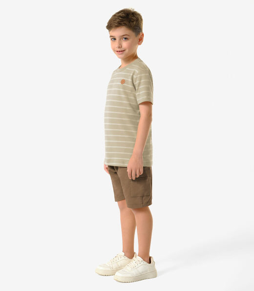 Conjunto Infantil Camiseta Com Bermuda Trick Nick Bege