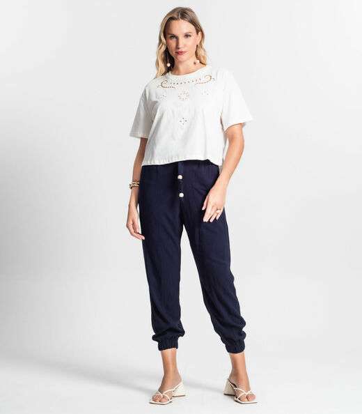 T-shirt De Meia Malha Feminina Endless Bege