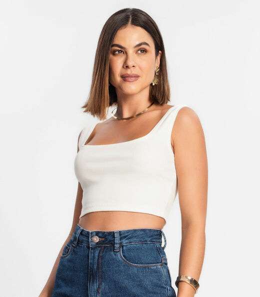 Top Cropped Ribana Básico Rovitex Branco