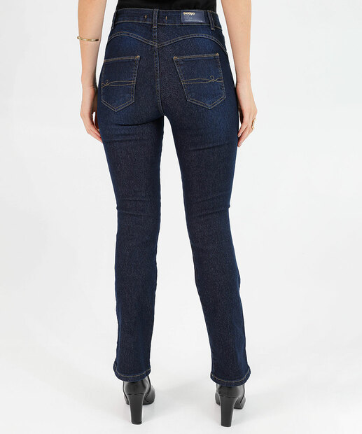 Calça Jeans Reta Feminina Bolsos Biotipo Azul