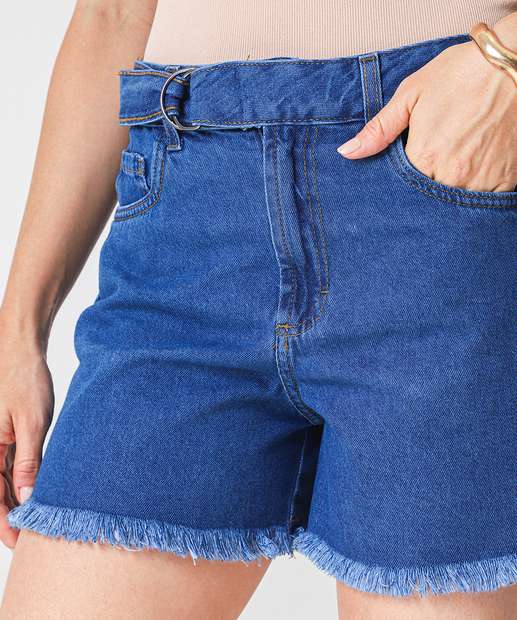 Short Jeans Feminino Barra Desfiada Marisa Azul
