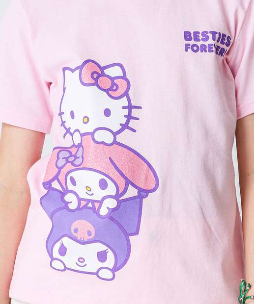 Camiseta Infantil Estampa Hello Kitty Tam 4 a 10 Rosa