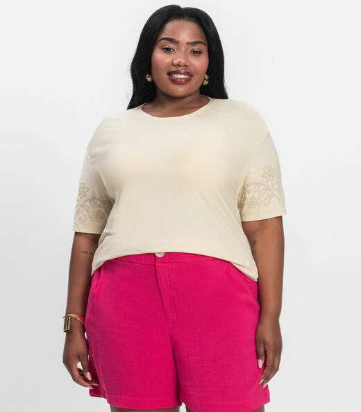 Image_Blusa Manga Curta Plus Size Secret Glam Bege