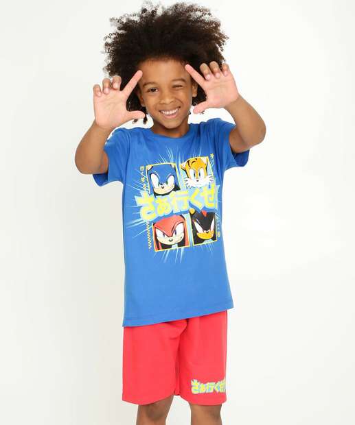Conjunto Infantil Estampa Frontal Sonic Tam 4 a 10