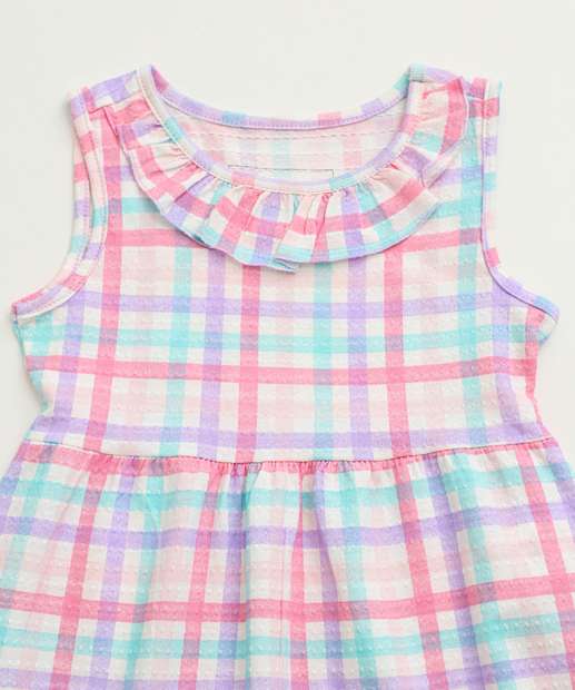 Vestido Infantil Xadrez Babado Marisa Tam 1 a 3 Off White