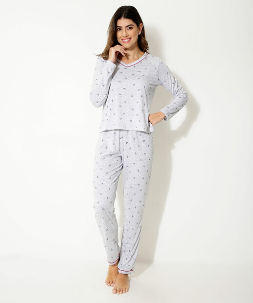 Pijama Feminino Estampado Manga longa Marisa