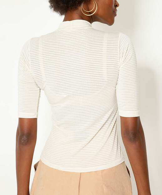 Blusa Feminina Listrada Gola Alta Manga Curta Marisa