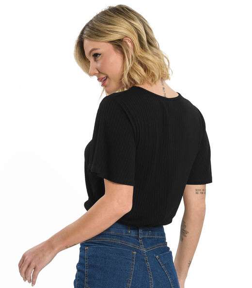 Blusa Feminina Canelada Com Amarração Rovitex Preto