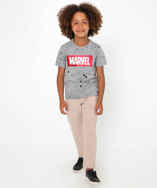 Camiseta Infantil Estampada Marvel Tam 4 a 10 Cinza