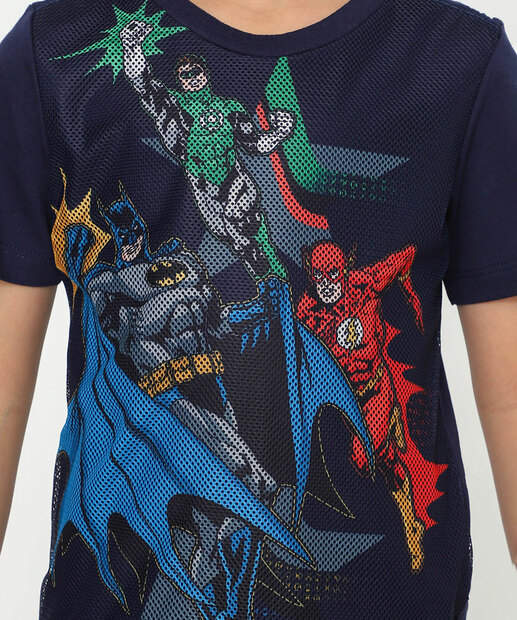Camiseta Infantil Super Heróis Tule Warner Tam 4 a 10 Azul