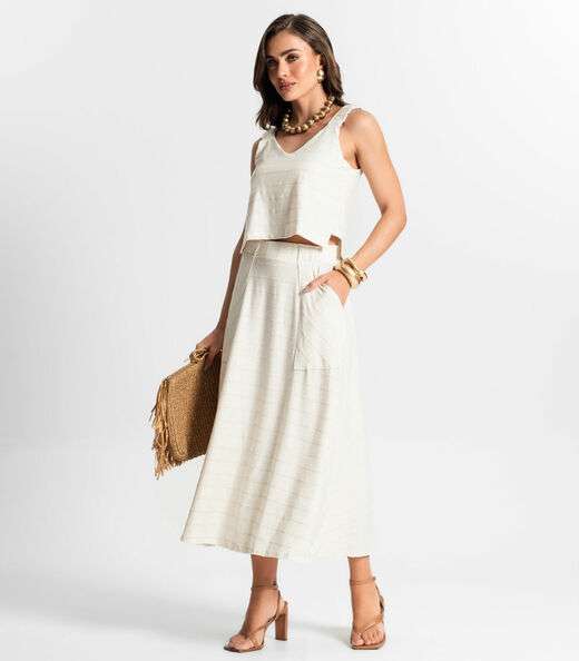 Saia Midi Com Bolso Endless Bege