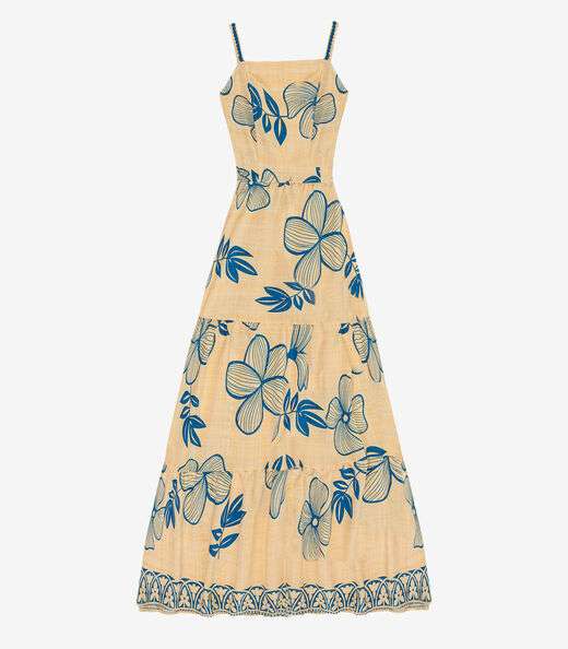 Vestido Longo Feminino Lastex Estampado Select Azul