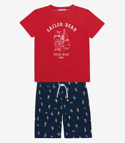 Conjunto Infantil Camiseta Com Bermuda Trick Nick Vermelho