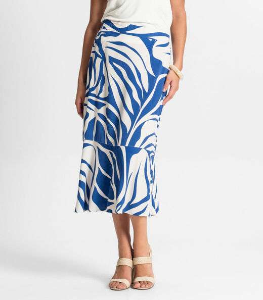 Saia Midi Estampada Rovitex Azul