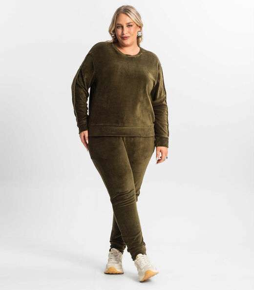Conjunto Plus Size Casaco Com Calça Secret Glam Verde