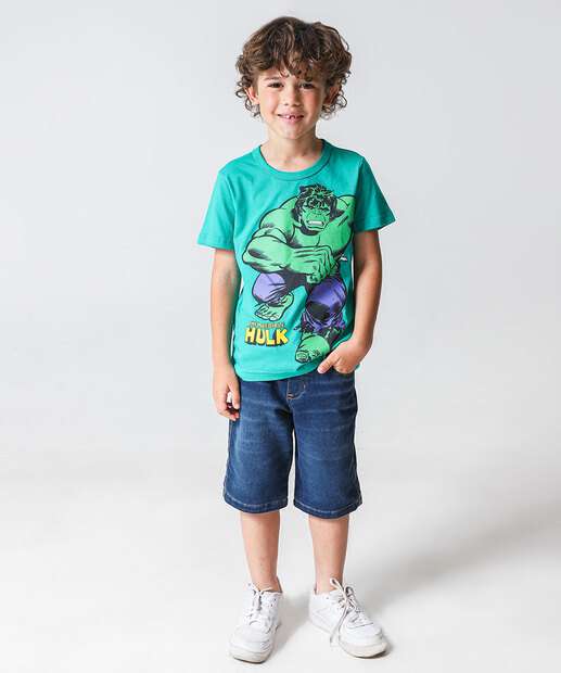 Camiseta Infantil Manga Curta Hulk Marvel Tam 4 a 10