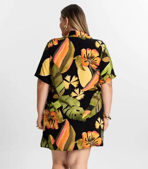 Vestido Chemise Curto Plus Size Secret Glam Preto