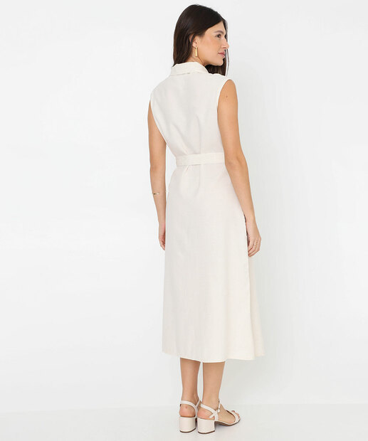 Vestido Feminino Chemise Midi Sarja Marisa Off White
