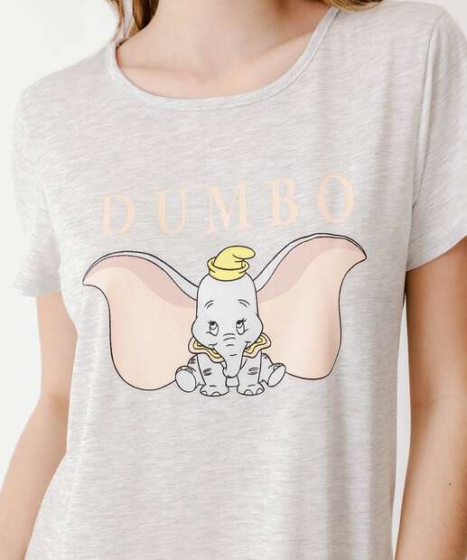 Camisola Estampa Dumbo Manga Curta Disney Cinza