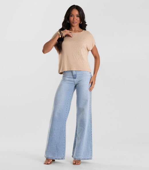Blusa Feminina Visco Tricot Com Estampa Rovitex Marrom