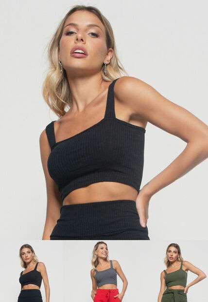 Image_Kit 3 Croppeds  Top Faixa Comfy Malha Canelada Preto, Grafite e Verde