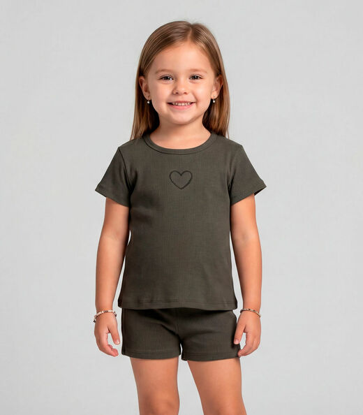 Conjunto Infantil Feminino Blusa e Short Select Marrom