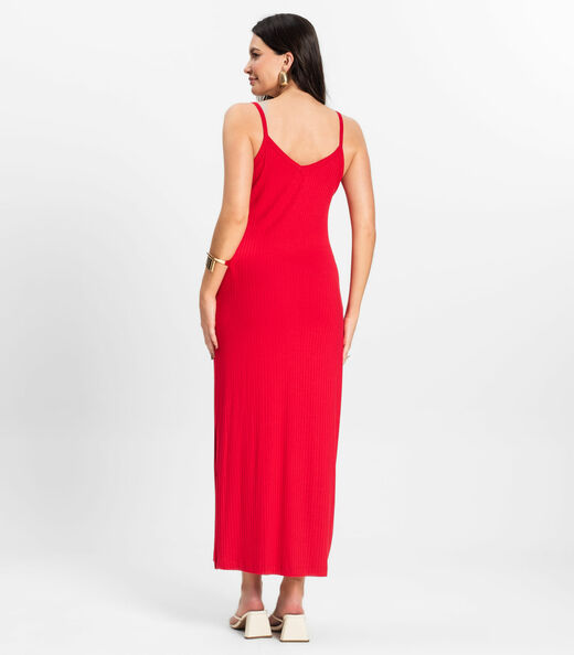 Vestido Midi em Ribana Canelada Rovitex Vermelho