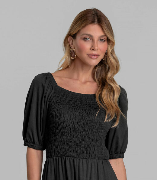 Vestido Curto Feminino em Visco Maquinetada Dianna Preto