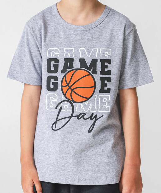 Camiseta Infantil Estampa Basquete Marisa Tam 4 a 10 Cinza