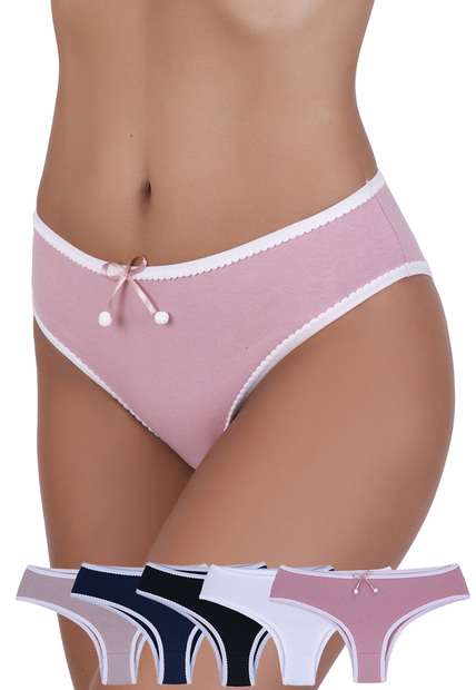 Image_Kit 5 Calcinhas Pompom Algodão Concept Lingerie Multicolorido