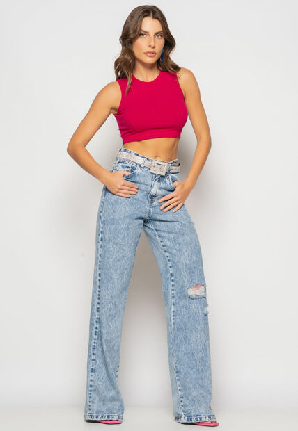 Cropped Regata Recorte Canelado Pink Salvatore Fashion