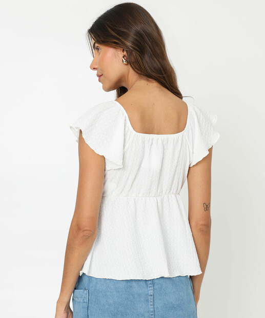Blusa Bata Feminina Amarração Babado Marisa Off White
