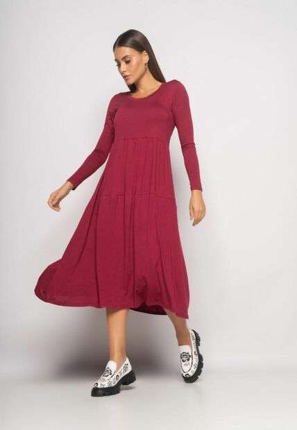 Image_Vestido Midi Manga Longa Com Babado Malha Vinho Salvatore