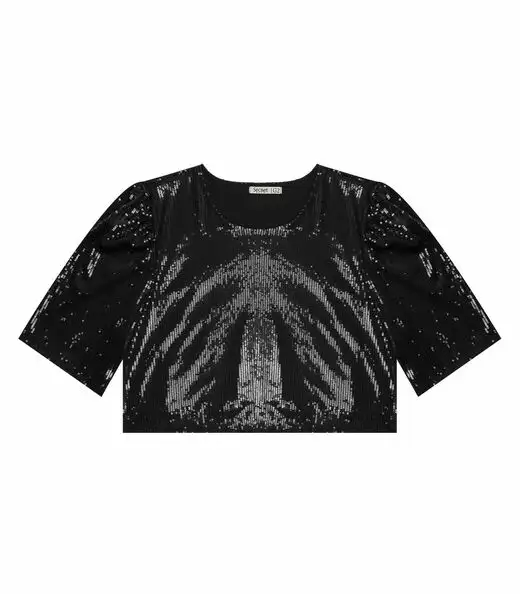 Blusa Feminina Plus Size Em Paetê Secret Glam Preto