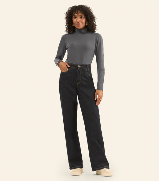 Blusa Feminina Cotton Gola Alta Básica Rovitex Cinza