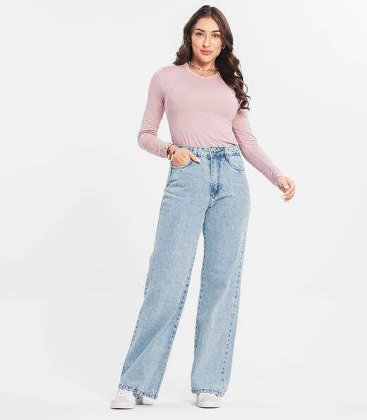 Blusa Manga Longa Decote V Básica Select Rosa