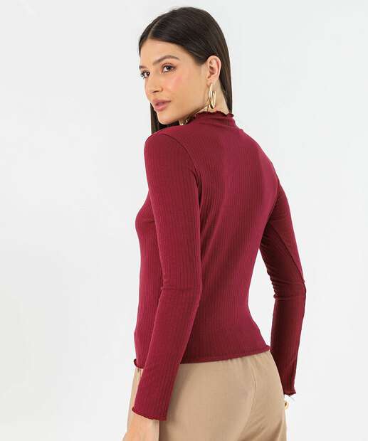 Blusa Feminina Canelada Manga Longa Marisa Vinho