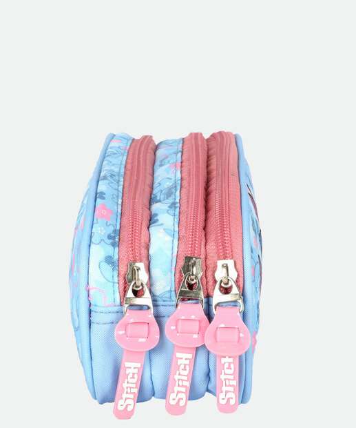 Estojo Escolar Infantil Triplo Stitch e Angel Disney 