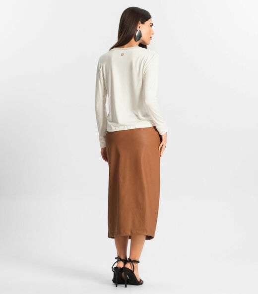 Saia Sintética Feminina Midi Endless Marrom