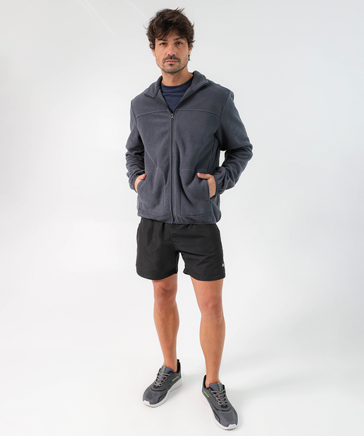 Casaco Masculino Fitness Fleece Zíper Bolsos MR Cinza