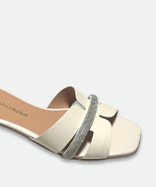 Tamanco Feminino Tira Strass Nara Martins Off White