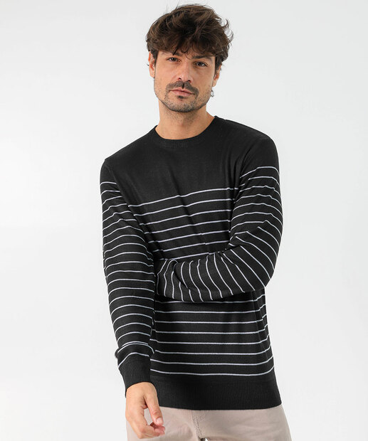 Image_Suéter Masculino Tricô Listrado Marisa Preto