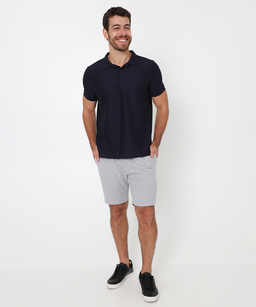 Polo Masculina Textura Manga Curta MR Azul